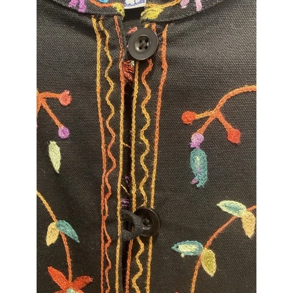 Vintage BFA Club Scene Embroidered Floral Jacket Black Boho Folk Art 90s Style - Picture 4 of 10